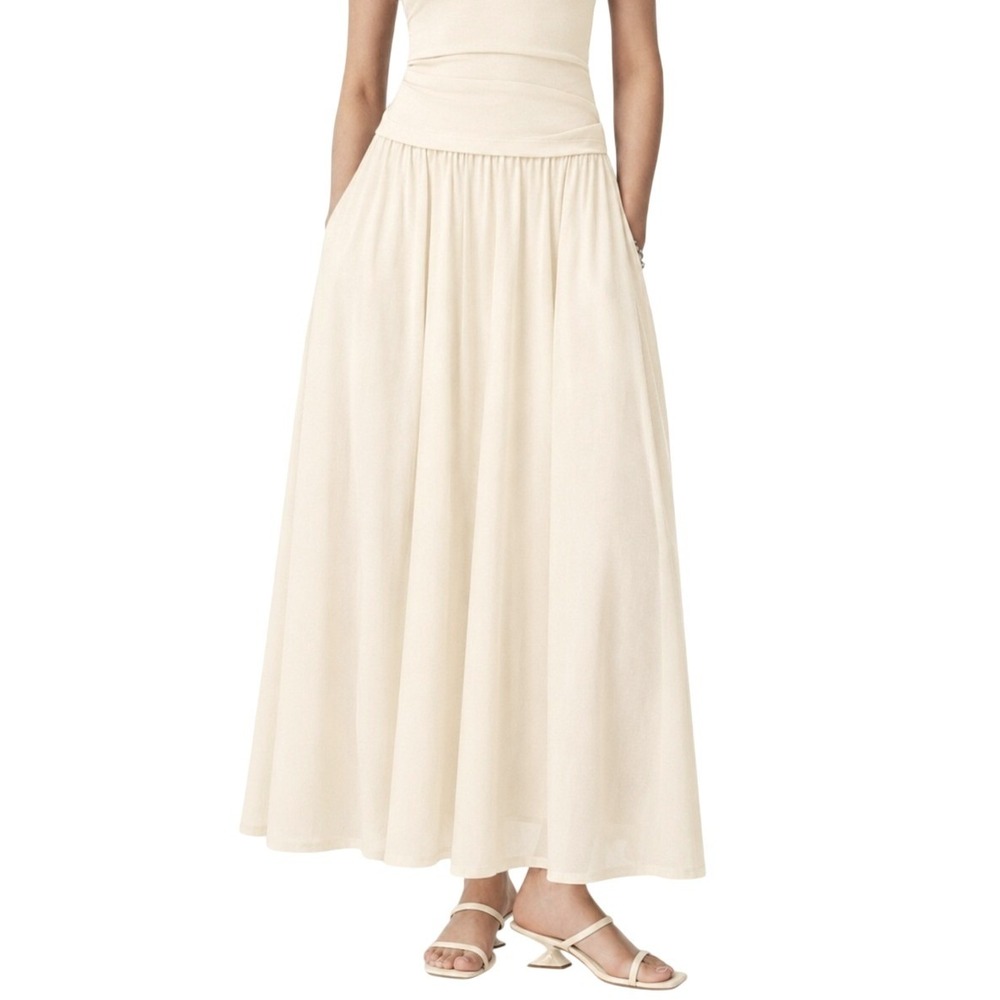 NWT OGL Milk Cream Stretch Cotton Maxi Umbrella Skirt with Pockets S Breathable